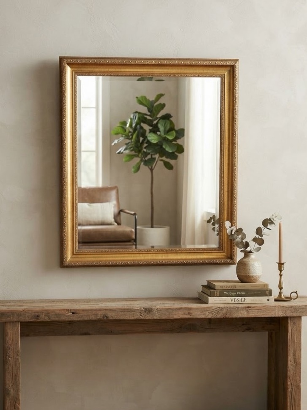 Vintage Ornate Gold Framed Wall Mirror | 24” x 19”